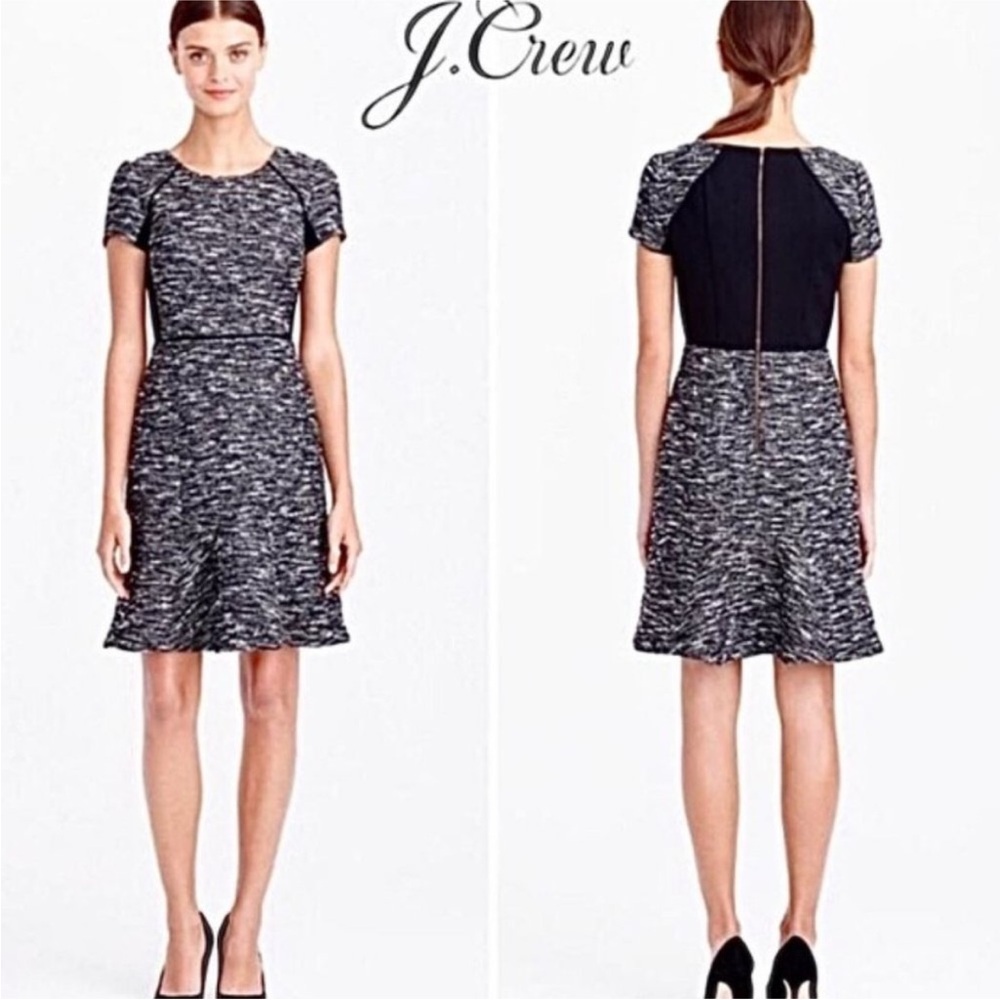 J. Crew Tweed Black Gray Fit N Flare Dress Size 6 in excellent condition